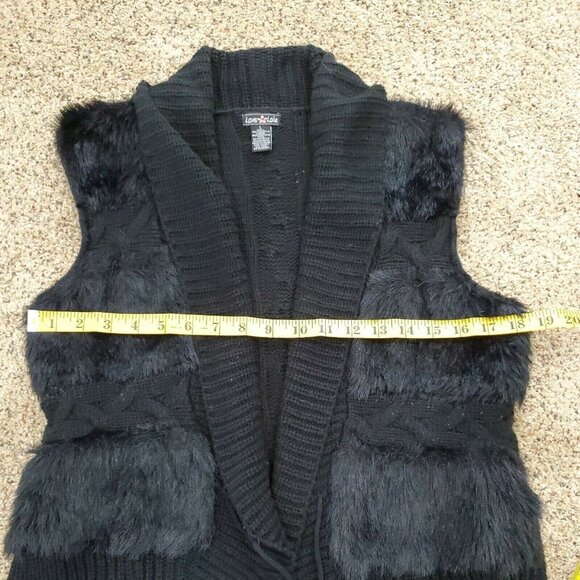 love lola Sweater Womans L Sleeveless Vest Knitted Faux Fur Fringed Black Front - Picture 12 of 12